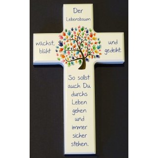 Holzkreuz "Lebensbaum" mit Spruch, lackiert 20 x 12 x 1,4 cm