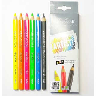 NEON Buntstifte + Graphitstift MEGA 6-er Set Farbstifte Basis Farben, CRETACOLOR