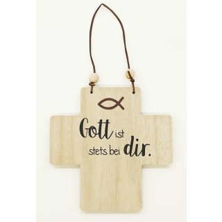 MDF-Holzkreuz günstig mit Text: Gott ist stets bei dir.